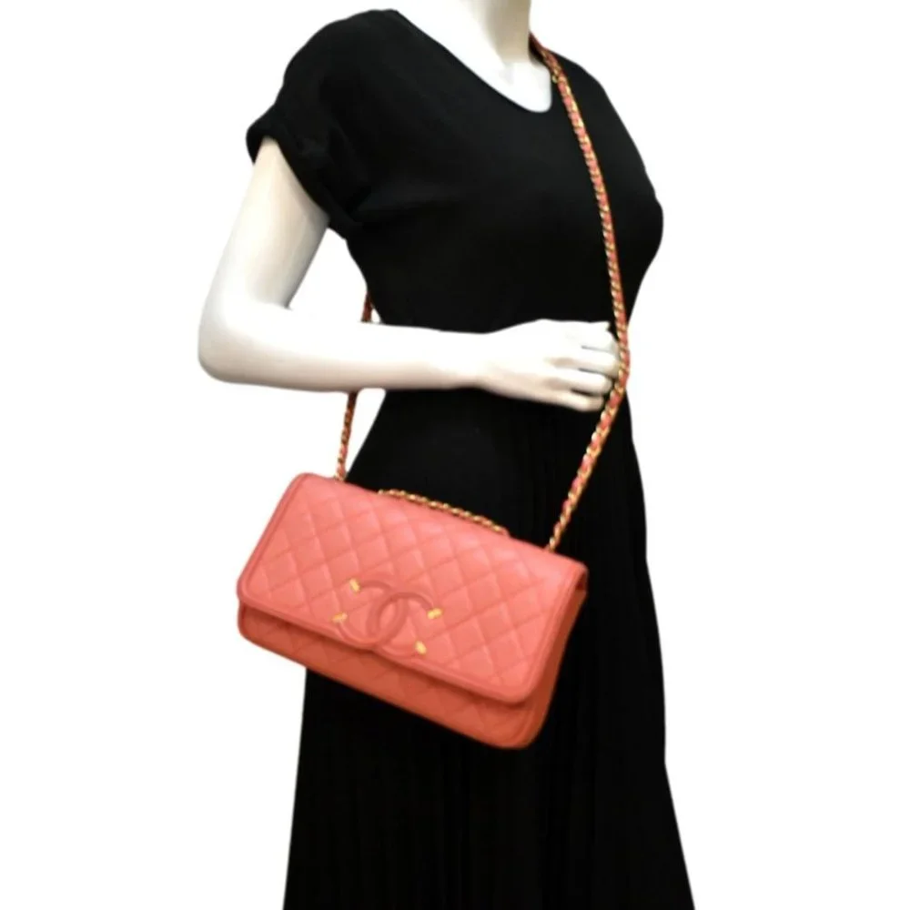 CHANEL  CC Filigree Small Flap Caviar Leather Crossbody Bag Pink - Picture 2 of 14